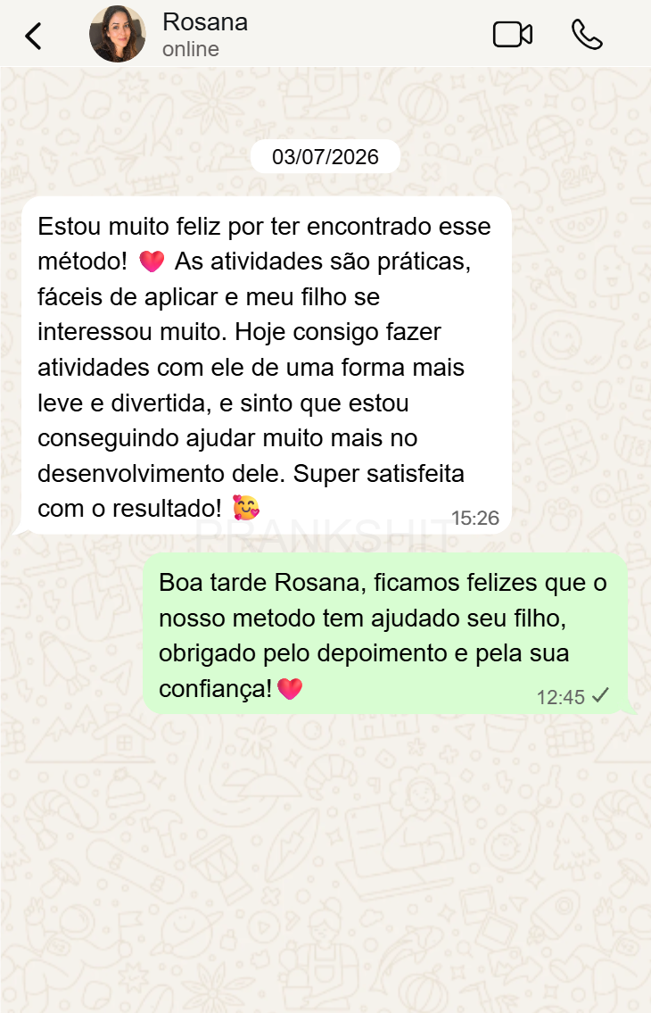 Conversa de WhatsApp com o depoimento de Rosana sobre o método